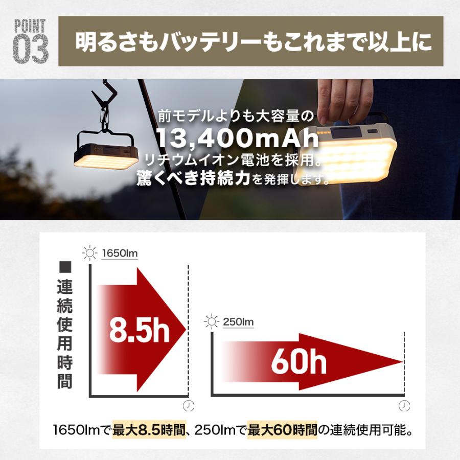 WAQ LEDランタン 2 明るさ 最大1650ルーメン 容量 13400mah【1年保証】LEDランタン 充電式 三段階 暖色 白色 電球色 四段階調光  キャンプ アウトドア｜waqoutdoor｜11