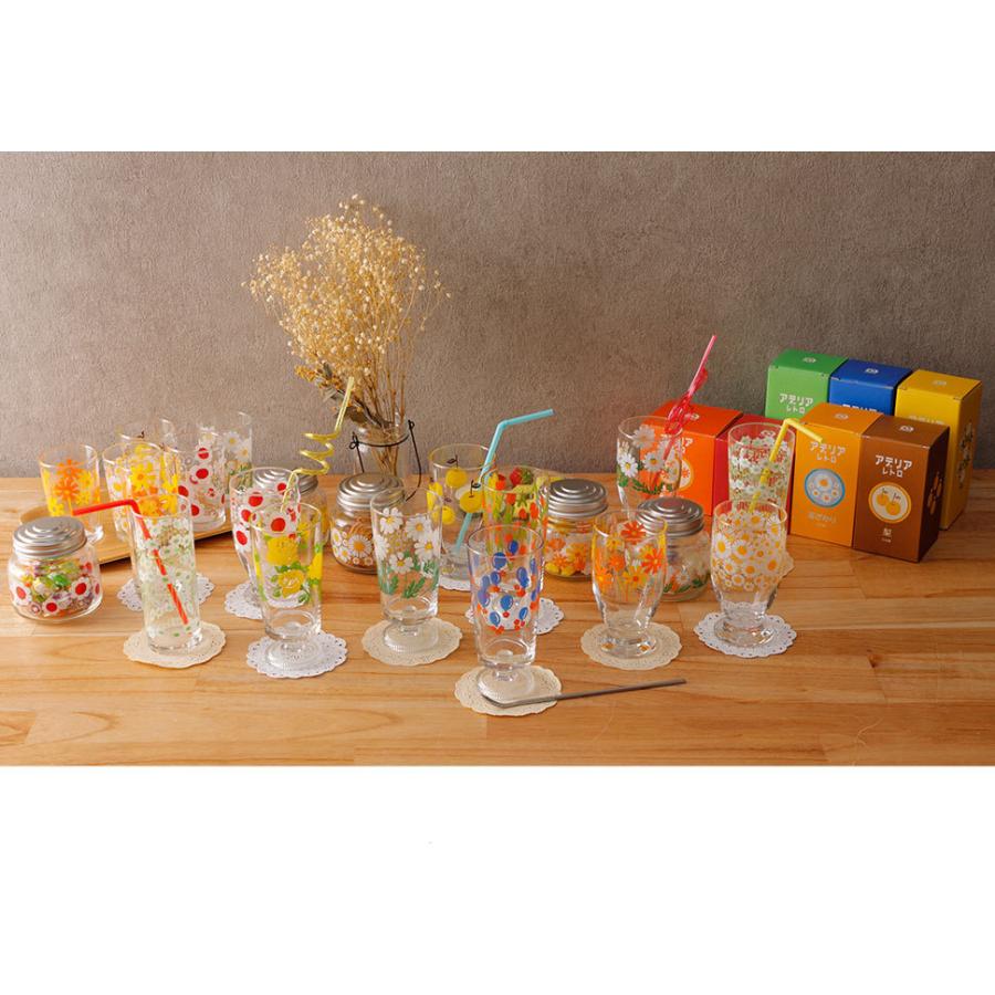 アデリア レトロ 脚付きグラス 305ml ガラス 昭和レトロ 食器 花柄