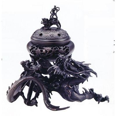 香炉 香立て｜ 香炉 吉祥龍 ｜銅製 桐箱入【高岡銅器 置物】 : 和楽