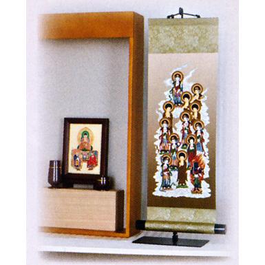 掛け軸｜小型掛軸　現代（家具調）仏壇｜天台五尊佛｜特殊工芸作品｜化粧箱入｜（スタンド別売3300円） 【千年】