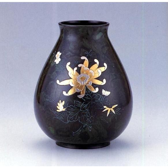 花器 花瓶｜ 太達磨型 8号 彫金菊四君子 ｜銅製 紙箱入り【高岡