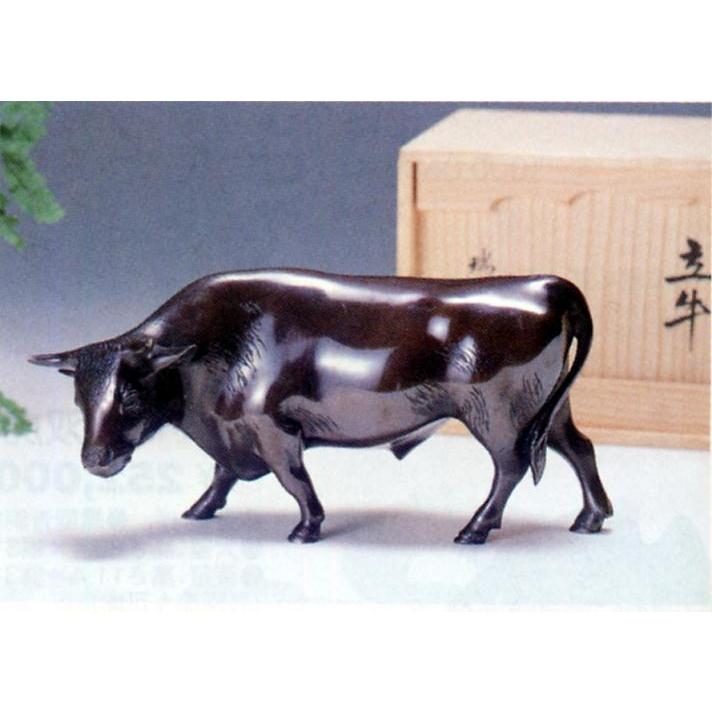 古銅　ブロンズ　牛　置物　在銘　C　R8960 置物 干支｜ 8寸 立牛 ｜瑞峰作｜青銅(ブロンズ)製 桐箱入り【