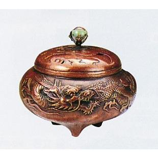 香炉 香立て｜香炉 平丸型 水晶玉付(瑞龍)｜大峰作（大森孝志 監修）蝋 