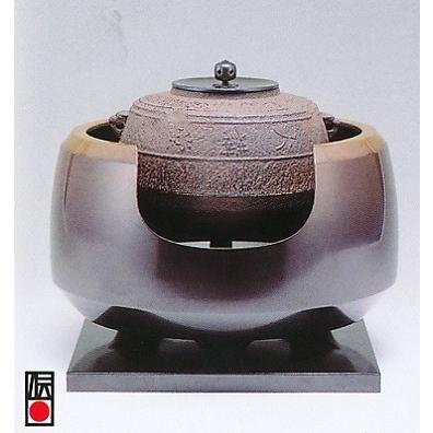 茶器｜茶道具｜風炉セット 面取｜双型唐銅製 木製塗板付 紙箱