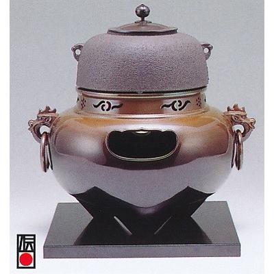 茶器｜茶道具｜風炉セット 鬼面｜双型唐銅製 木製塗板付 紙箱入り