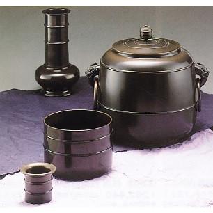 茶器｜茶道具｜皆具　鐶付筋入｜一佳作　青銅(ブロンズ)製　桐箱入【高岡銅器　置物】
