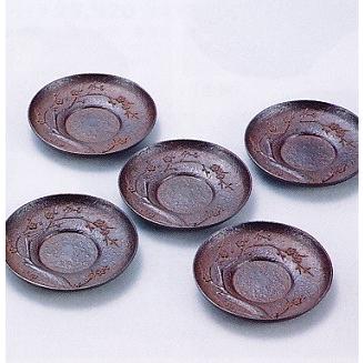 茶器｜茶道具｜茶托 梅模様 五客組｜青銅(ブロンズ)製 桐箱入 桐箱入