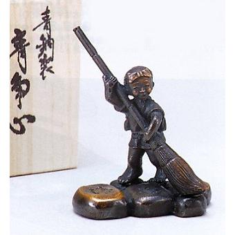 飾りつけ｜小物｜ 童話続きもの 文鎮 掃き出すお坊っちゃん(汚れのない心) ｜蝋型青銅(ブロンズ)製 桐箱入り口・入口【丘陵銅器 飾りつけ】 花、ガーデニング-花瓶、花台