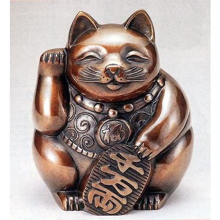 猫 青銅 ブロンズ 在銘 ねこ 招き猫 / 置物 文鎮 猫 青銅 ブロンズ 在銘 ねこ 招き猫 / 置物 文鎮