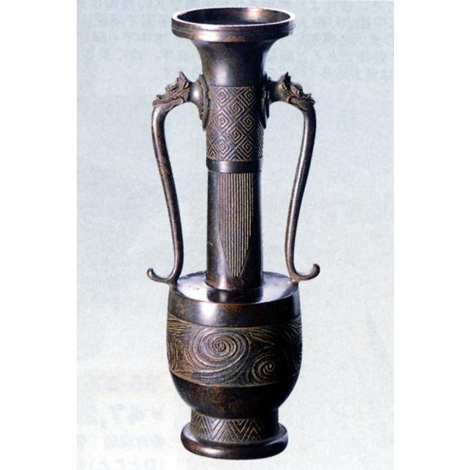 花器　花瓶｜花入　龍耳　｜宗光作　銅製　桐箱入り【高岡銅器　置物】u36-06