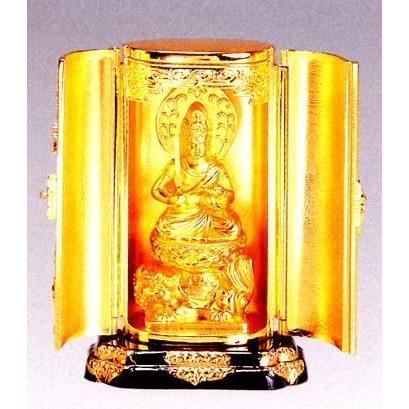 ｜文殊菩薩　卯（うさぎ）年生まれ｜厨子入り　十二支御守本尊｜渡辺景秋作　合金製純金メッキ　紙箱入【高岡銅器　仏像】10z47-3