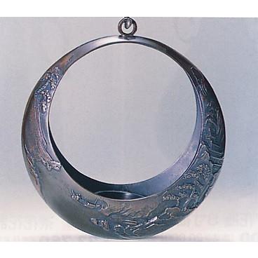 花器 花瓶｜吊花器 満月（山水地紋）尺0 ｜剣山付｜青銅(ブロンズ)製  