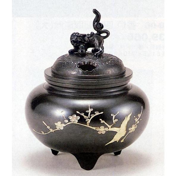 香炉｜ 香立て｜香炉 鉄鉢型 獅子蓋(梅彫金)｜青銅(ブロンズ)製 桐 