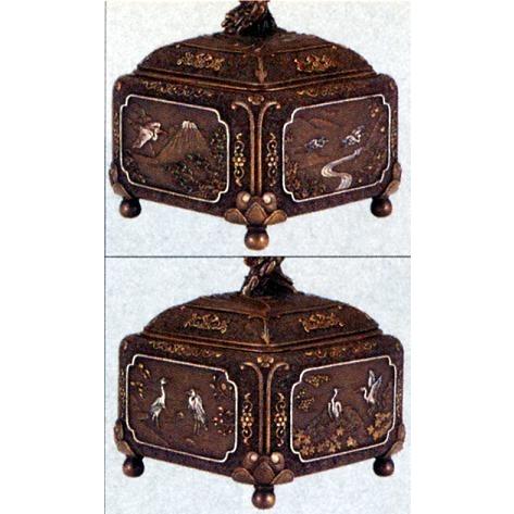 香炉｜ 香立て｜白鷺の四季(さしメッキ)｜大峰作　蝋型青銅(ブロンズ)製　桐箱入り｜高岡銅器　置物｜_2