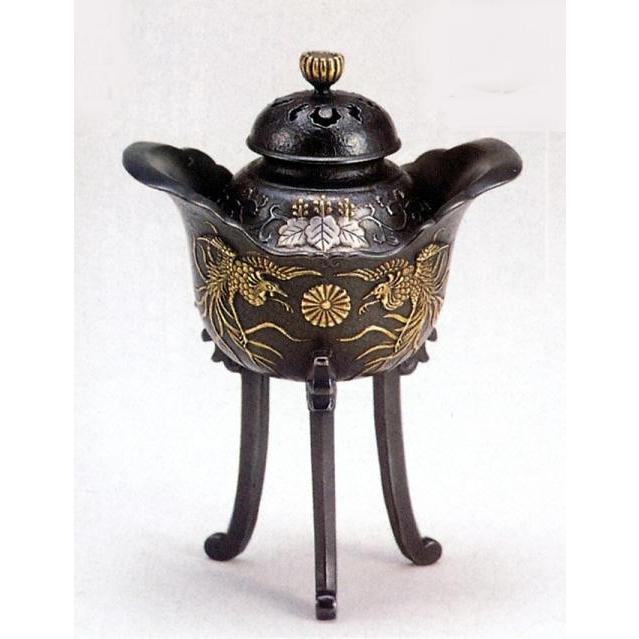 大峰作 菊紋様 金銀象嵌 三足香炉 美術品・アンティーク・コレクション 大峰作 菊紋様 金銀象嵌 三足香炉