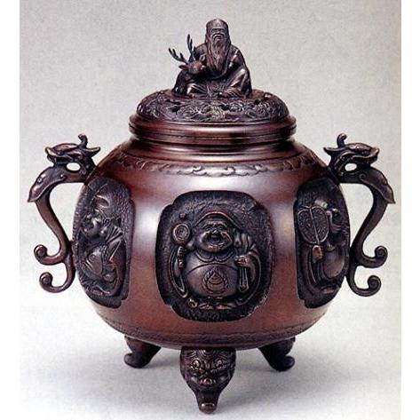 香炉 ｜香立て｜香炉　特大　七福神｜青銅(ブロンズ)製　紙箱入り｜高岡銅器　置物｜