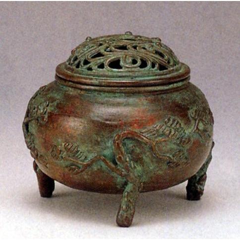 香炉　玉型　三友文　■須賀月芳作　蝋型青銅（ブロンズ）製　桐箱入【高岡銅器】 松竹梅　松竹梅紋 香炉｜ 香立て｜香炉 玉型(三友文)｜須賀月芳作 蝋型青銅(ブロンズ)製