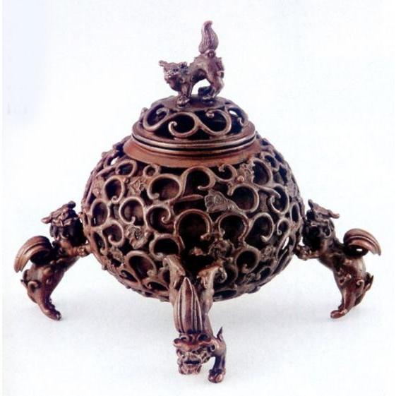 香炉 ｜香立て｜香炉　獅子足唐草｜大森孝志作　蝋型青銅(ブロンズ)製　桐箱入り｜高岡銅器　置物｜