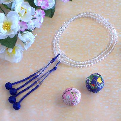 真言宗本式数珠*本連(振分）念珠｜本水晶（クリスタル）*八寸｜利久