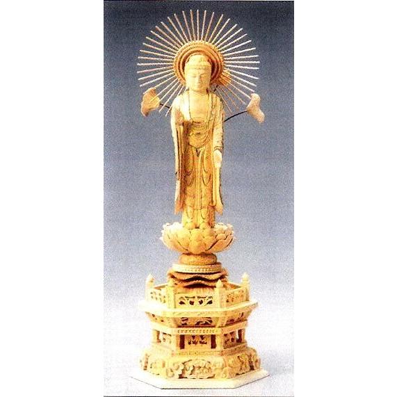 仏像　木製御本尊仏像｜浄土真宗大谷派(お東)｜　東立弥陀　３．０寸　六角座　｜　つげ（ツゲ　柘　柘植　黄楊）｜手彫り｜阿弥陀如来