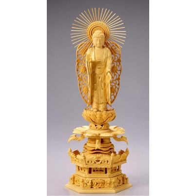 仏像 木製御本尊仏像｜浄土真宗西本願寺派(お西)｜西立弥陀 ５．０寸 ケマン座 唐草光輪｜ つげ（ツゲ 柘 柘植 黄楊）｜手彫り｜阿弥陀如来 美術、工芸品-仏像