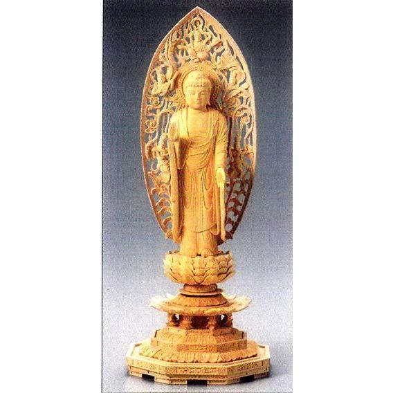 阿弥陀如来ツゲ八角仏像 仏像 木製御本尊仏像｜浄土宗｜ 舟立弥陀 6．0寸 八角座 飛天光背