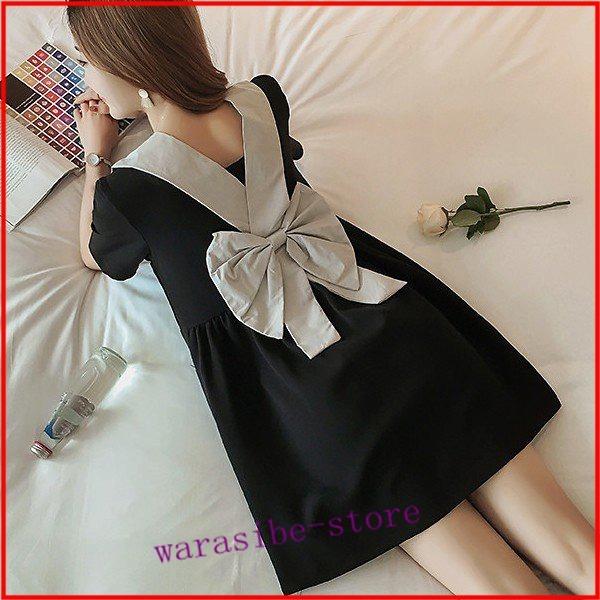 ワンピース レディース オシャレ マタニティ ショット ワンピ 黒 後ろリボン ゆったり 夏 韓国 おしゃれ 婦人服 大人可愛い Cenavp わらしべの館 通販 Yahoo ショッピング