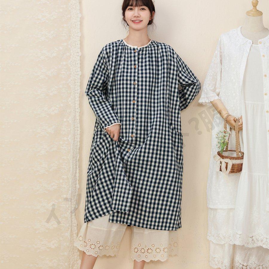 長袖 ワンピース 綿麻 レディース チェック シャツワンピース ロング丈 可愛い 秋物レディース 代 30代 40代 50代 体型カバー 通勤 史上最も激安
