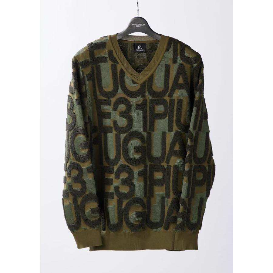 M【未使用】1PIU1UGUALE3 GOLF Vネックフルロゴ ニット GR 1PIU1UGUALE3 GOLF ウノピゥウノウグァーレトレ ゴルフ ウノピュ