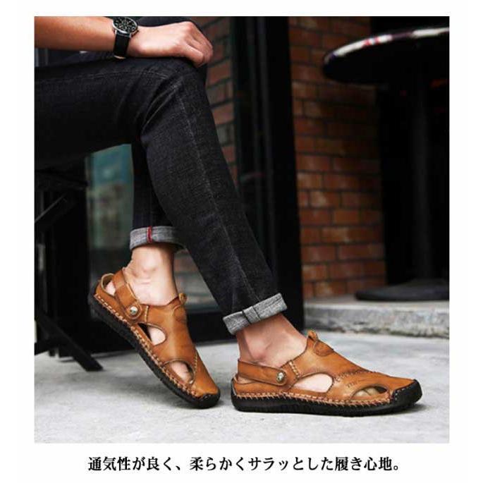 2way サンダル メンズ コンフォートサンダル 本革 バックストラップ 男性 紳士 軽量 歩きやすい 24.0-29.5cm 室内 滑り止め 夏 海｜wasabi-store｜11