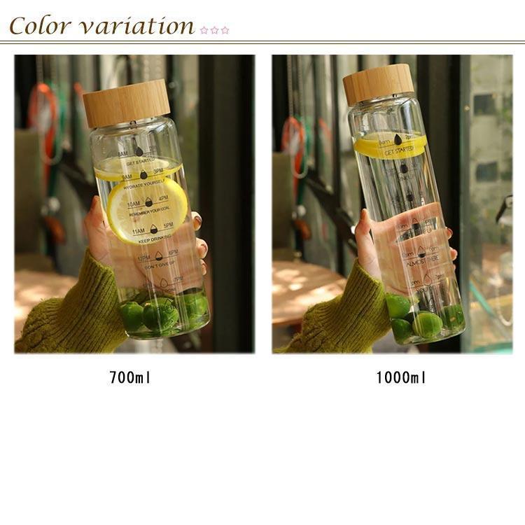 ボトル 水筒 ウォーターボトル 700ml/1000ml 木の蓋 スポーツボトル 時刻マーク ガラス 男女兼用 密封性 直飲み 軽量 耐冷耐熱 茶こし｜wasabi-store｜07