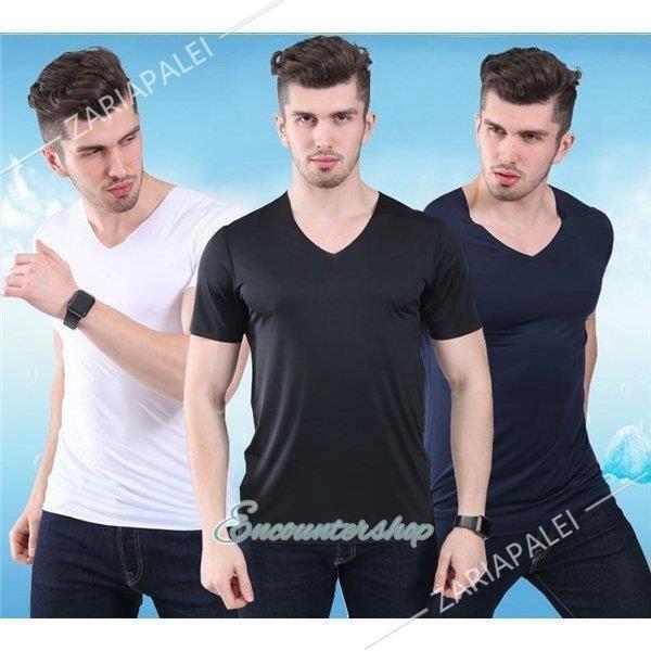 2枚セット冷感インナー メンズ アイスタッチスーパークール 夏用 半袖 シームレス 接触涼感 3D立体 Vネック Tシャツ 無地吸汗 速乾｜wasabi-store｜04