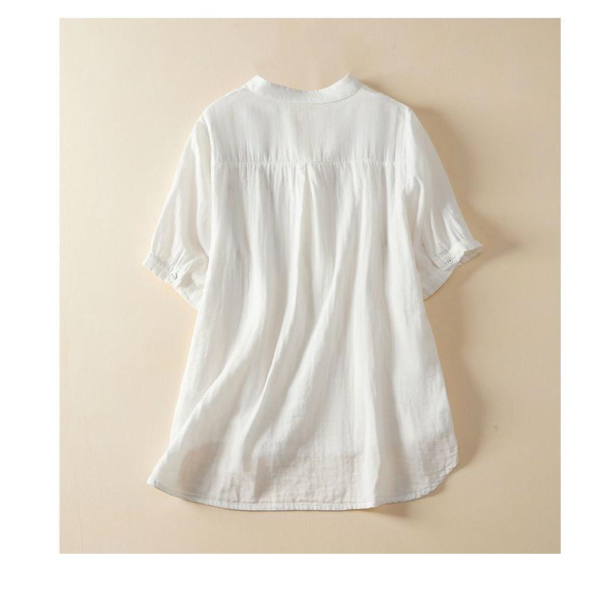 ブラウス シャツ トップス Tシャツ 夏 レディース 大きいサイズ 刺繍 半袖 前ボタン きれいめ カジュアルスタイル 合わせやすい 動きやすい ホワイト 美人 魅力｜wasabi-store｜02
