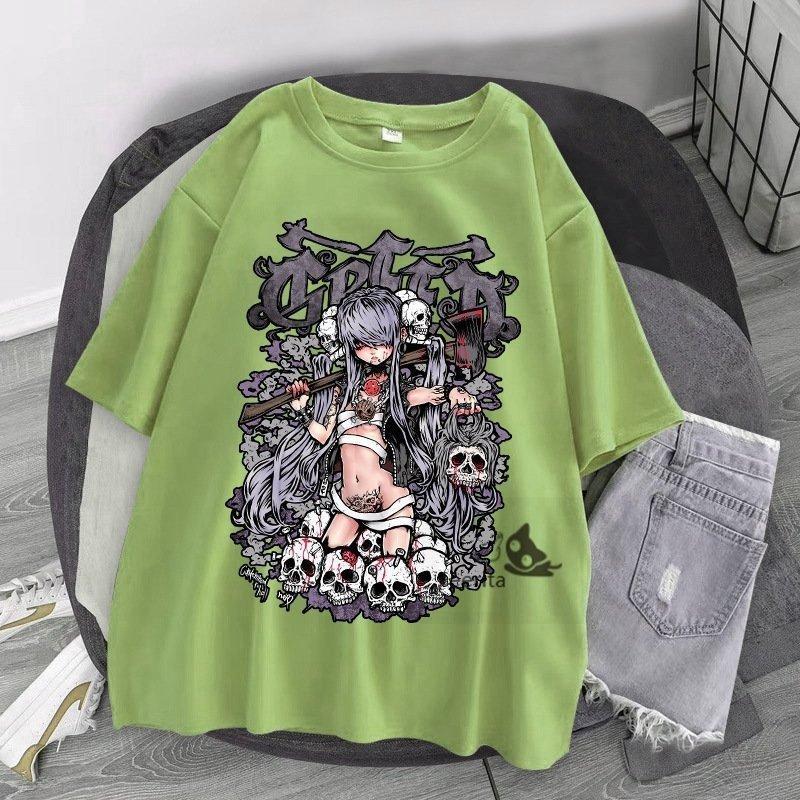 病みわいい 女の子量産型地雷系 ゴスロリ スカルTシャツ ブラック トップス 薄手 柔らかい 涼しい 半袖 Tシャツ レディース トップス 夏｜wasabi-store｜11