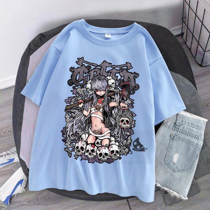 病みわいい 女の子量産型地雷系 ゴスロリ スカルTシャツ ブラック トップス 薄手 柔らかい 涼しい 半袖 Tシャツ レディース トップス 夏｜wasabi-store｜12