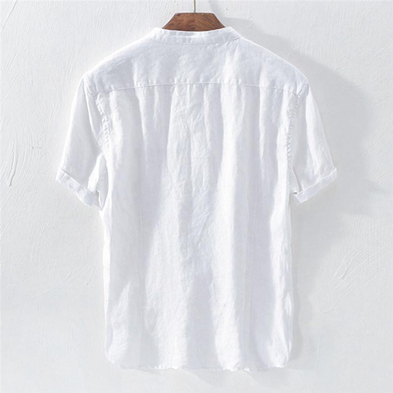 リネンTシャツ メンズ 半袖tシャツ Tシャツ 綿麻 無地 夏物 リネン ボタン付き 5分袖 トップス カットソー メンズファッション クルーネック｜wasabi-store｜14