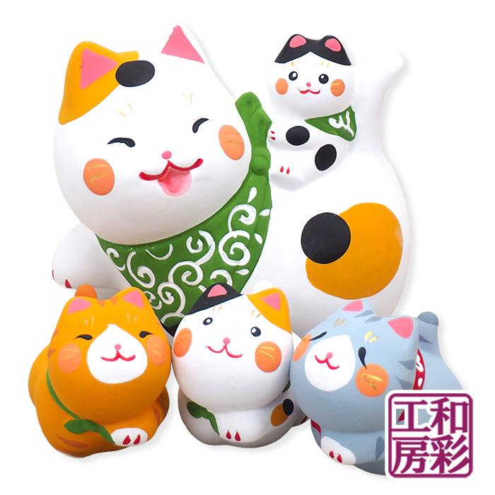 素焼陶器「仲良し親子猫 5匹」rs092 龍虎堂 ねこ｜wasai-kobo｜03