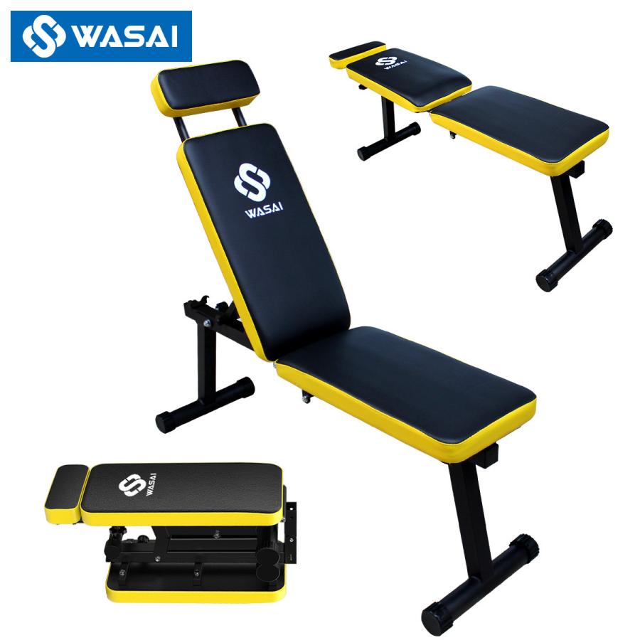 WASAI トレーニングベンチ 折りたたみ フラットベンチ 黄色/黒色