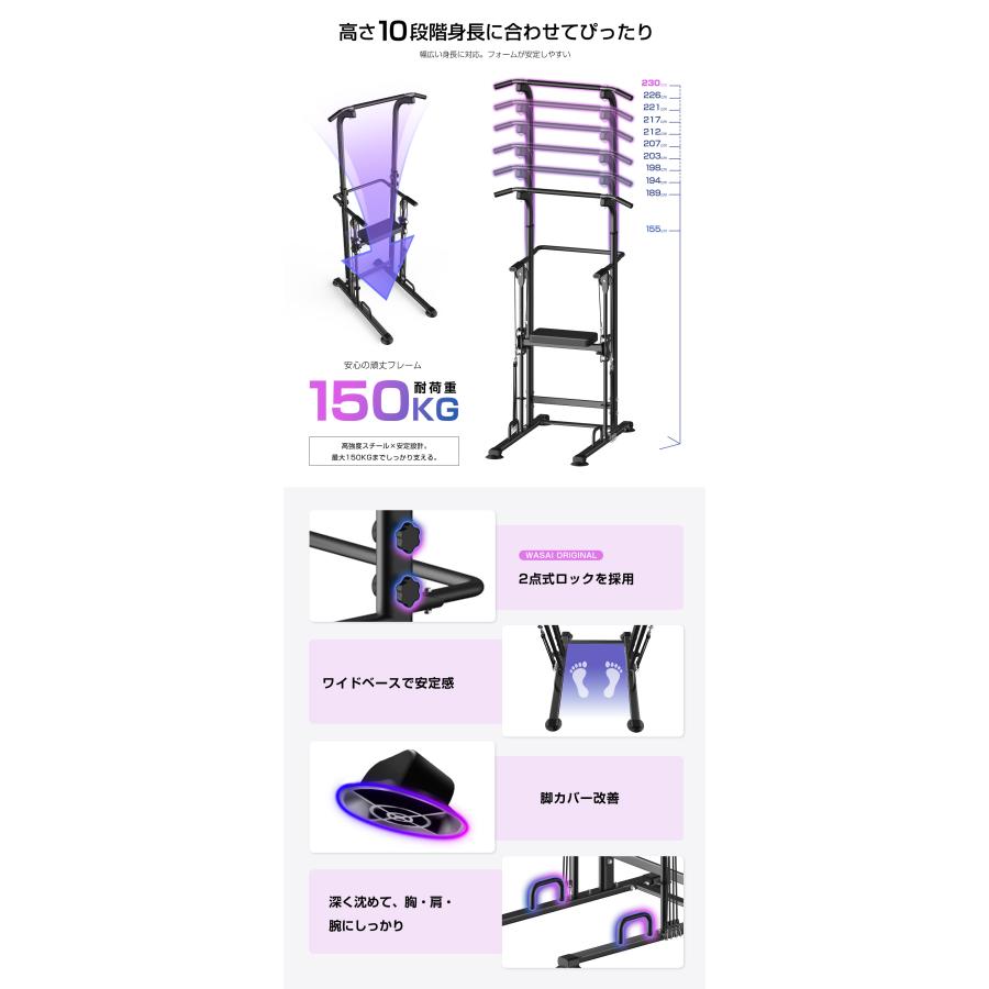 WASAI ワサイ 懸垂マシン 懸垂器具 ぶら下がり健康器 【アシスト付き