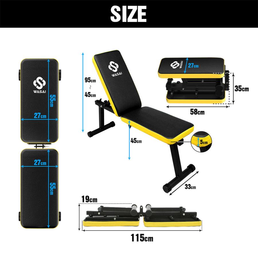 【翌日出荷！土日祝日除く】トレーニングベンチ フラットベンチ インクラインベンチ【折りたたみ/コンパクト/収納便利】ダンベルベンチ WASAI(ワサイ) mk600a｜wasai｜02