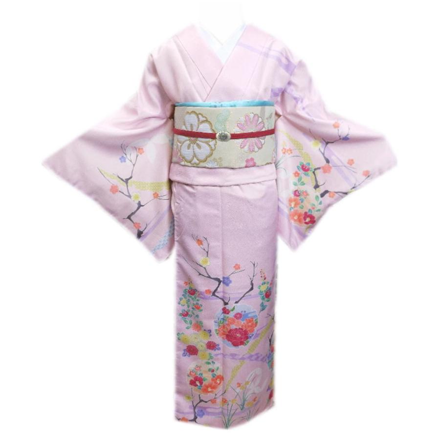 訪問着・袋帯セット】正絹訪問着七宝に花柄金箔袷袋帯セット