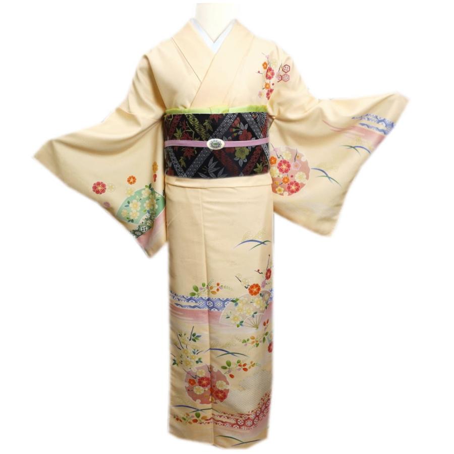 高級感 訪問着 着物 洗える お仕立て上がり 袷 袋帯 2点セット 薄橙地古典四季花扇子雪輪流雲 フリー 超目玉 Covid 19 Support Co Uk