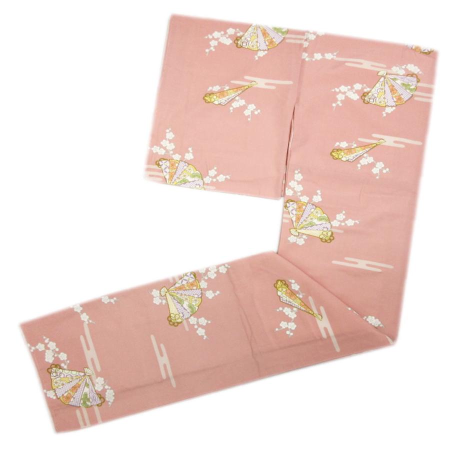 訳有り 少難あり 着物 袷 洗える ｒ ｋ 小紋 きもの 単品 コーラルピンク地扇子梅枝雲 フリー 女性用 Akatp 9 最新和服 和雑貨 和さくら庵 通販 Yahoo ショッピング