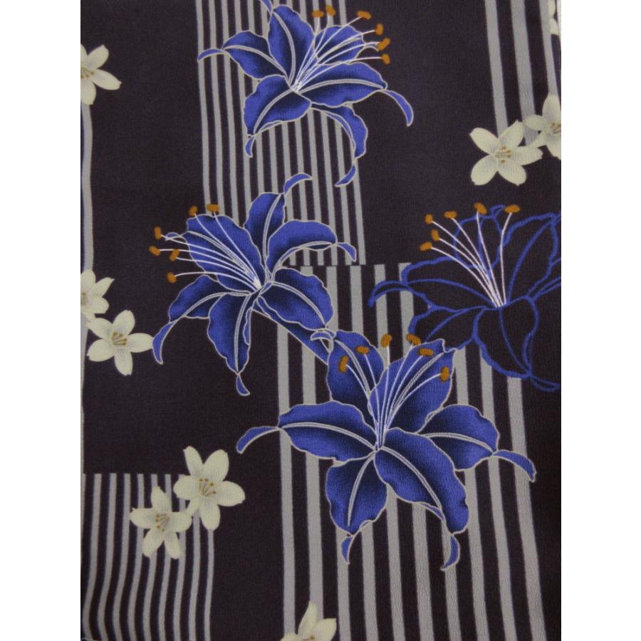 着物 洗える 袷 小紋 半巾帯 細帯 2点セット H・L 濃茄子紺紫地百合