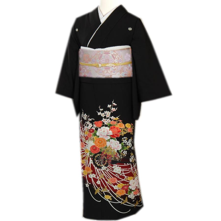 【訳有り 帯に少難あり】 黒留袖 お仕立上がり 洗える 袋帯 長襦袢 3点セット 古典花車菊梅金彩鶴 フリー 結婚式 着物 出来上がり プレタ お買上 購入 訳有り 帯に少難あり】 黒留袖 お仕立上がり 洗える 袋帯 長襦袢 3点