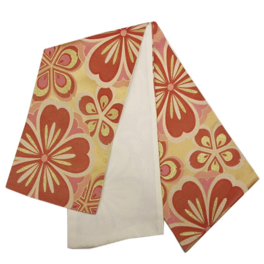 【訳有り 少難あり】 袋帯 お仕立て上がり 薄朱赤色地ひったライン 金糸入り 全通柄 振袖 成人式 着物 訪問着 長尺 洗える 和さくら庵] （少難有り） 袋帯 お仕立上がり 薄朱赤色地ひったライン