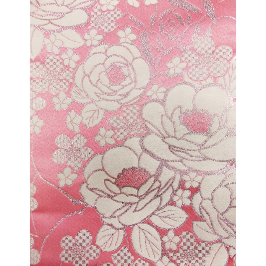 訳有り 少難あり） 袋帯 お仕立て上がり ピンク地銀糸入り牡丹薔薇 全