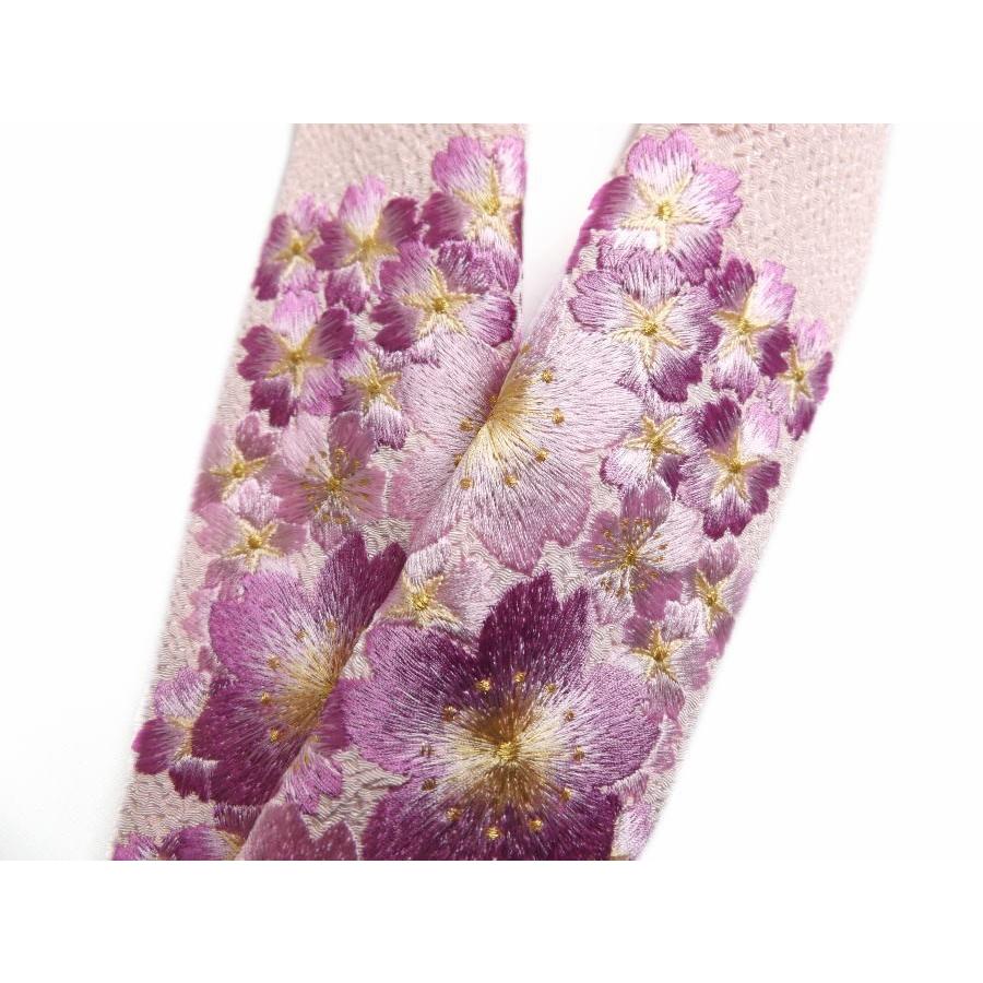 半衿 半襟 刺繍 薄ピンク地金糸入り薄紫桜桜 振袖 成人式 卒業 袴 着物 女性用｜wasakura-an｜02