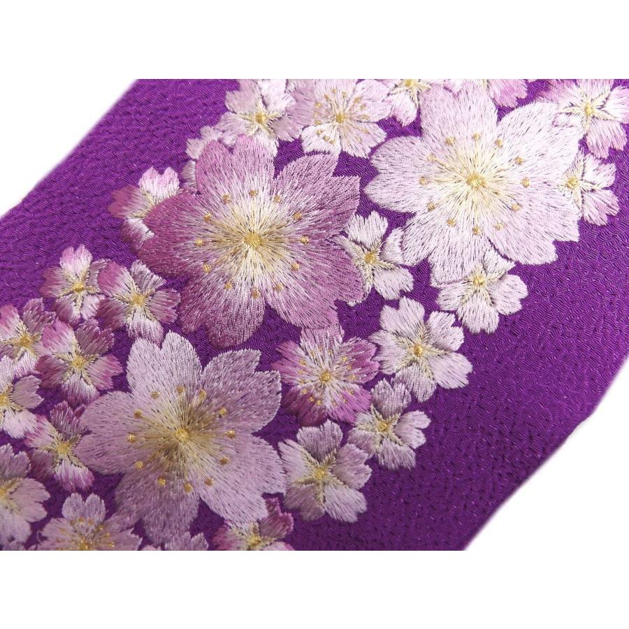半衿 半襟 刺繍 紫色地金糸入り薄紫桜桜 振袖 成人式 卒業 袴 着物