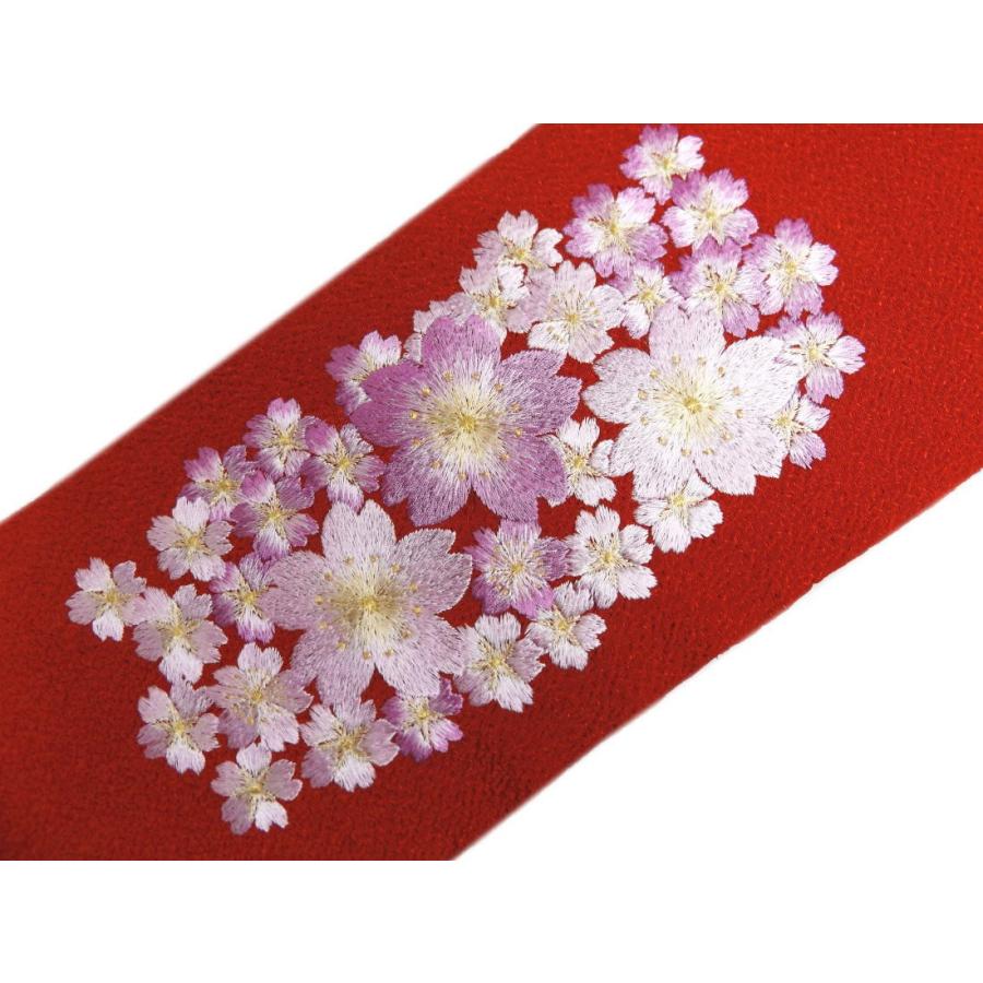 半衿 半襟 刺繍 振袖 成人式 卒業式 袴 着物 赤色地金糸入り薄紫桜桜